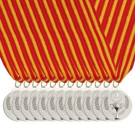 PATIKIL 2 Inch Silver Award Metals, 12 Pieces Style Award Medals 2nd Prize with Neck Ribbon for Games Sports Competitions