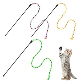 simarro 3 Pcs Cat Feather Wand Toys, Interactive Cat Teaser Wand Toy for Indoor Cats Adult, Colorful Feather Kitten Cat Stick Toys for Indoor Cats Play Chase Exercise (Colored Rope)