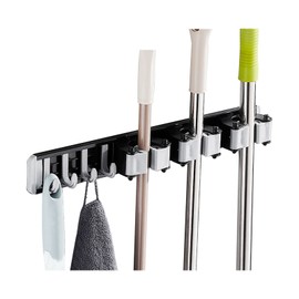 Mop Holder With Hooks Broom Holder Drilling & Nail-free Wall Mounted Broom Hanger Organizer Aluminum Storage Rack Kitchen Bathroom Garden