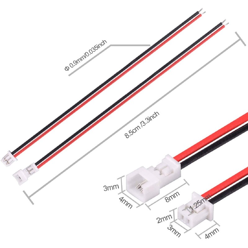 10 Pairs 1.25 mm JST 2 Pin Micro Electrical Male