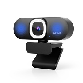 Nuroum V32AFL 4K Web Camera with LED Ring Light, Web Camera, Full HD, 60 fps, Noise Cancelling Microphone, Auto Focus, Auto Angle Adjustment, 90° Viewing Angle, Mute Function, Privacy Protection, USB Plug & Play, Tripod Adapter Included, PC Camera, Video Conferencing, Online Class, Live Broadcast, Compatible with Youtube, Skype, etc