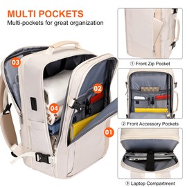 PIJUSHI Travel Backpack for Women Men Expandable Carry on Backpacks Flight Approved 40L Personal Item Bag with USB Port(PE034 Black)