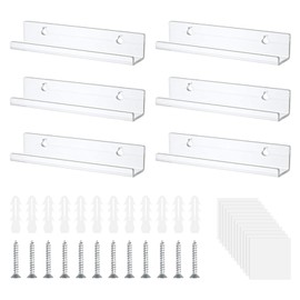 6 Pack 12 Inch Acrylic Vinyl Record Wall Mount Shelf, Clear Acrylic Album Record Holder, Floating Shelves Display Collection Picture Ledge Bookshelf for LP Storage Display (Clear, 12 Inch)