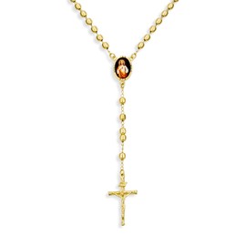 Bling Jewelry Catholic Christian Prayer Rosario Beads Scared Heart of Jesus Crucifix Cross Catholic Rosary Beads Necklace for Women Teen Gold Plated Brass