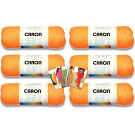 Caron Simply Soft Yarn - 6 Pack with Patterns (Neon Orange)