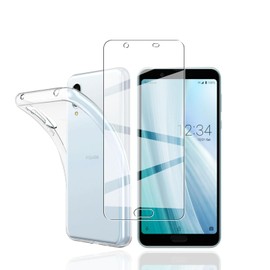 Compatible with AQUOS Sense3 Plus SH-RM11 SHV46 Case + Glass Film, AQUOS Sense3 Plus Cover, Flexible TPU, Full Transparent, Lightweight, Shock Absorption, Scratch Prevention, Portable, Convenient,