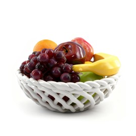JBESUHI 9.6 Inch Woven Ceramic Fruit Bowl with Drain Holes for Countertop