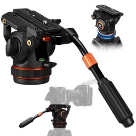 K&F Concept Professional Fluid Head, Lightweight Fluid Video Head Silky-Smooth Stable Tripod Head Mount Max Load 22lbs/10kg, Tripod Head for 360°Pan and -55°to 90 Tilt. BV50