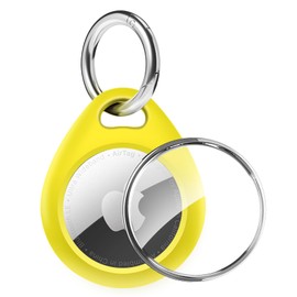 MOLOPPO 1 Pack Airtag Holder Air Tag Case, Waterproof TPU Shell Protective Case with All Metal Keychain Stainless Steel Key Ring Clip, Airtag Accessories for GPS Item Finder Tracker, Yellow