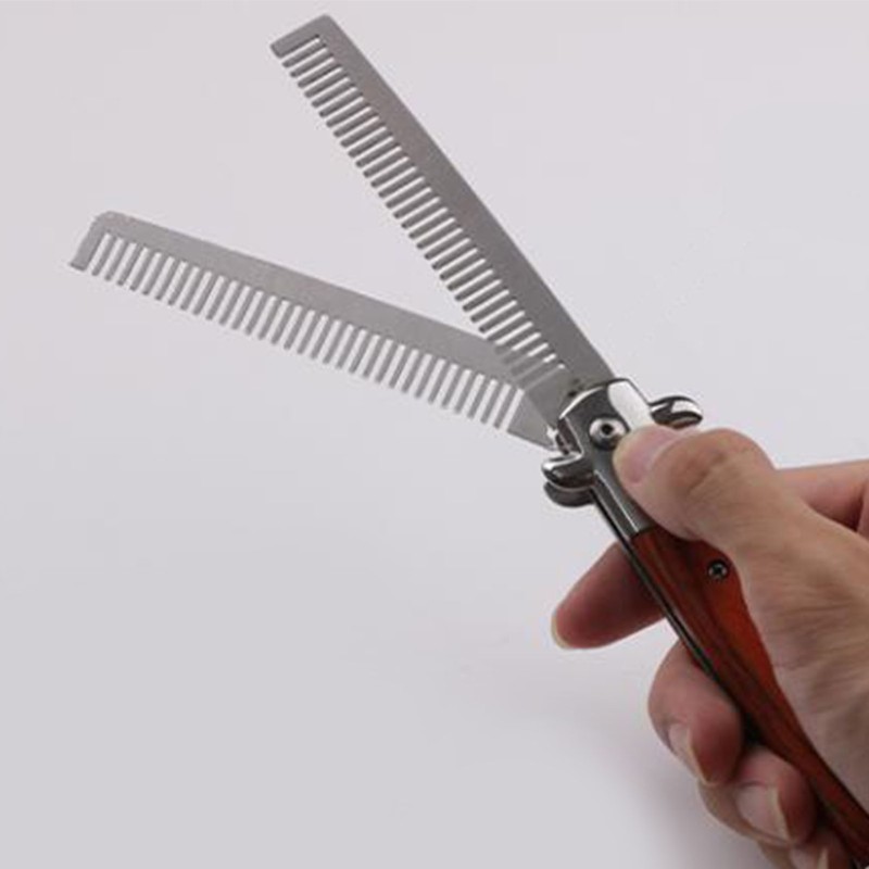 Switchblade Oil Hair Comb Stainless Steel Automatic Spring Folding Comb