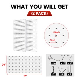DIOOSN Pegboard, Metal Peg Board with Hooks, Pegboards Wall Organizer with Bent-Edge Frame, Sturdy Peg Board for Garage Tool Organization, Home & Office Wall Decoration (White, 2 Pack)