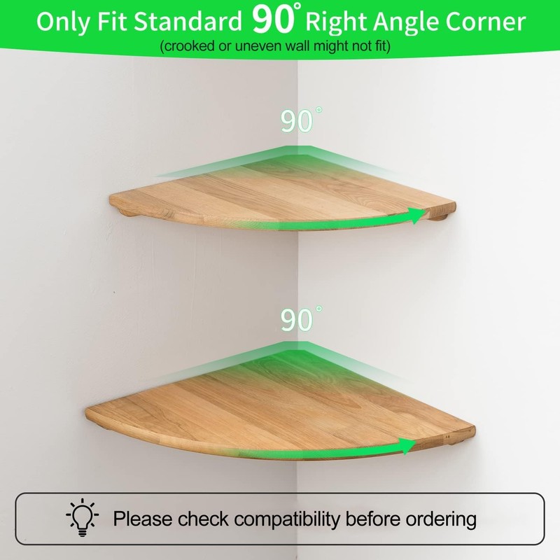 Conamily Corner Shelf, Solid Oak Wood Floating Corner Shelf Wall