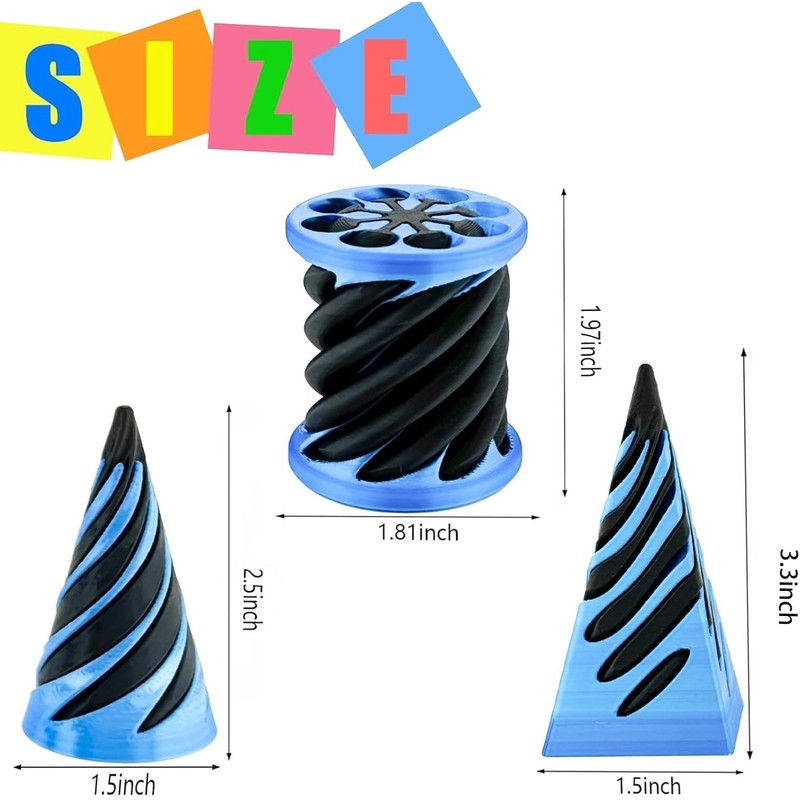 3 Packs Impossible Cone, Spiral Cone Fidget Toy, 3D Printed