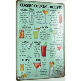 mrdeco Metal Sign 20 x 30 cm Classic Cocktail Recipes Bar Party Recipes Overview Tin Sign