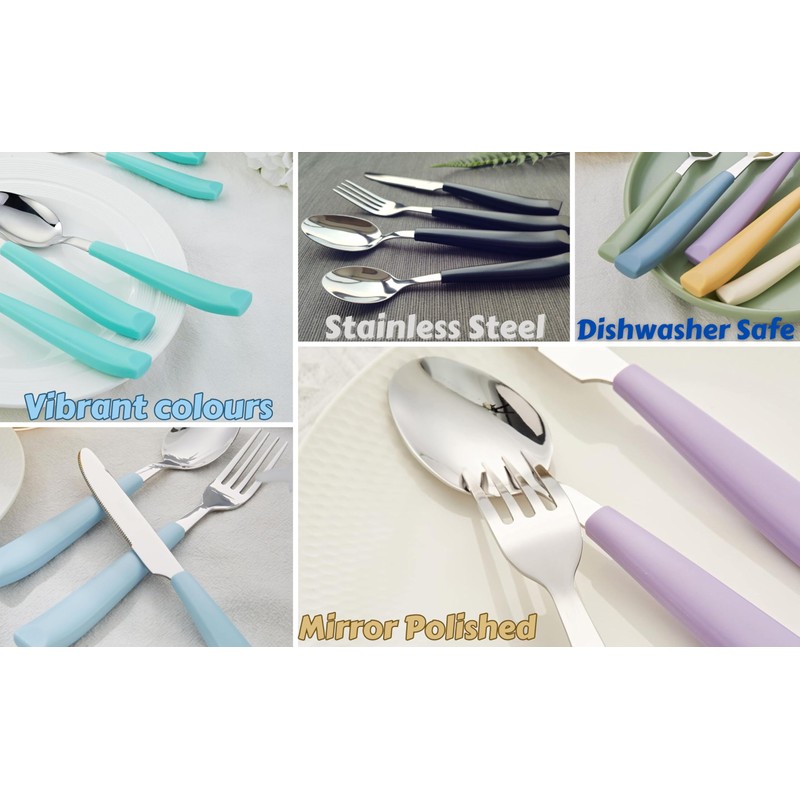 EXZACT Cutlery Set Coloured 16pcs Stainless Steel, Silverware with Coloured