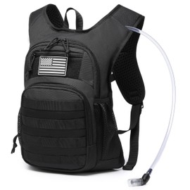 wotony Hydration Backpack with Water Bladder for Hiking Tactical Hydration Pack for Men Women Molle Water Backpack for Hiking (Black, 3L-Bladder)