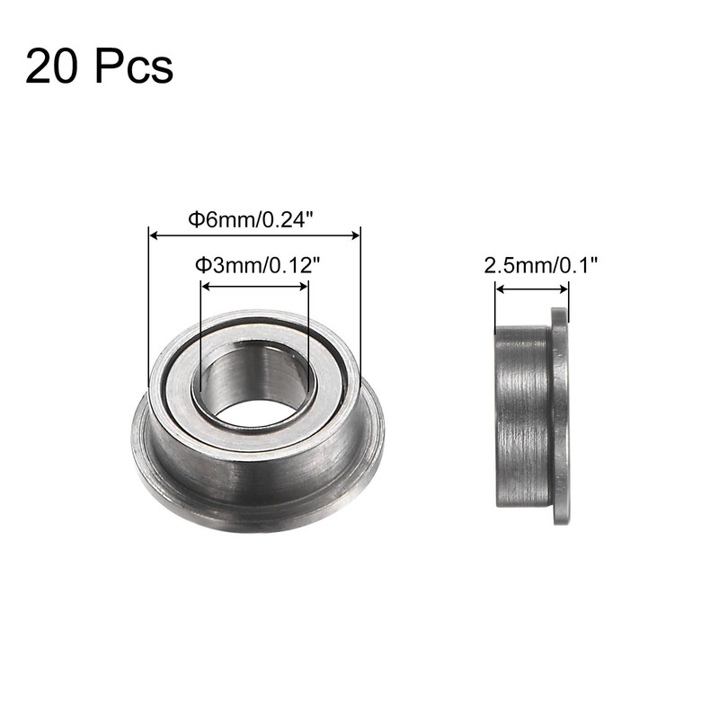 sourcing map MF63ZZ Flanged Ball Bearing, 20pcs 3x6x2.5mm Chrome Steel