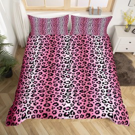 Homemissing Hot Pink Leopard Bedding Set Single Size, Cheetah Fur Print Duvet Cover Teens Leopard Stripes Comforter Cover Toddler Wildlife Bedspread Cover Microfiber Bed Set With 1 Pillow Case