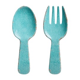 UPware Crackle Melamine Salad Servers, Serving Utensil Set, Includes Serving Fork and Spoon for Tossing Salad, Pasta, Turquoise, 10.75 Inch, Set of 2