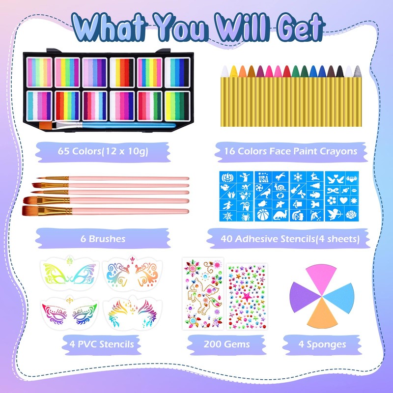 Professional 65 Colors Face Painting Kit for Kids & Adults,