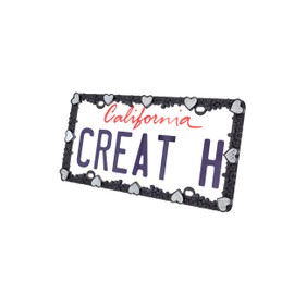 Creathome 3D Daisy Heart License Plate Frame from Pure Zinc Alloy Metal Perfect Plate Holder, Matt Black Daisy with Silver Reflective Heart