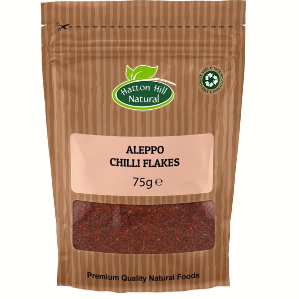 Aleppo Chilli Flakes 75g by Hatton Hill | Pul Biber, Semi-Dried Red Pepper, Crushed, Middle East Cuisine, Mildly Hot, Marash Pepper