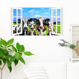 3D Cow Wall Stickers Funny Cows Fake Window View Wall Decals Removable 3D Peeking Cow Wall Decor Funny Farm Animal Wall Stickers Farmhouse Cow Wall Decals for Living Room Bedroom Decor