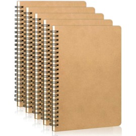Pubiao Lined Notebook A5, Spiral Notebooks 5 Packs Kraft Cover Wirebound Notebooks Bulk Journals, 120 Pages 60 Sheets Lined Note Book for School, Study, Office Use