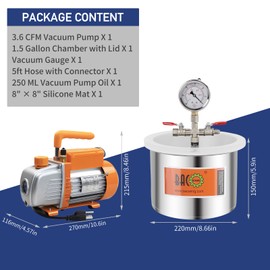 BACOENG 1 1/2 Gallon 3.6 CFM Vacuum Chamber with Pump, Degassing Vacuum Chamber Kit for Resin, Not for Stabilizating Wood or Making Fish Baits
