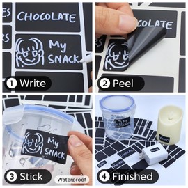 JIEHENG 170Pcs Black Removable Labels for Jars,for Storage Bins,for Food Containers with 2 Liquid Chalk Marker(Black)