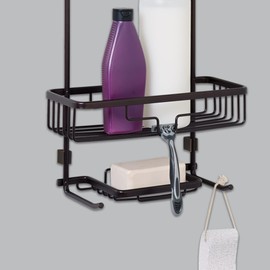 Zenna Home Rustproof Hanging Shower Caddy, Over the Shower Head Caddy with 2 Shelves and Built In Hooks, Aluminum Bathroom Hanging Organizer, Bronze