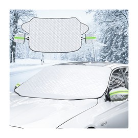 LoyaForba Car Magnetic Windshield Snow Cover, 4 Layers WAaterproof Windproof Protection,Snow,Ice,Sun,Frost Defense, Universal for SUV, Truck, Sedan, Van (Silver)