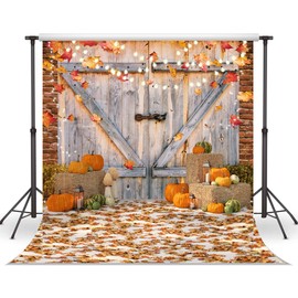 LYCGS 10X10FT Fall Thanksgiving Backdrop Autumn Pumpkin Harvest Barn Background Hay Maple Leaves Baby Shower Banner Supplies Photo Booth Prop X-53