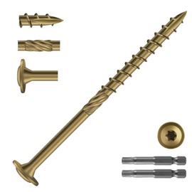 SG TZH #14 x 4 Inch Lag Screws (70Pcs) 2lb. Structural Wood Screw, Bronze, Carbon Steel, Washer Head, Rust Resistant epoxy Coated, T30 Star Bit