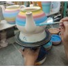 Hand Painted Rainbow Stripe Sugar Bowl and Jug Set