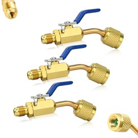 3Pcs A2L R-32 R-454B Ball Valve Adapter, 1/4" Left-Hand Female to 1/4" Right-Hand Male Flare Fittings, for R-32/R-454B A2L Refrigerant LH Tanks and RH Service Hose, Brass HVAC Charging Adapter