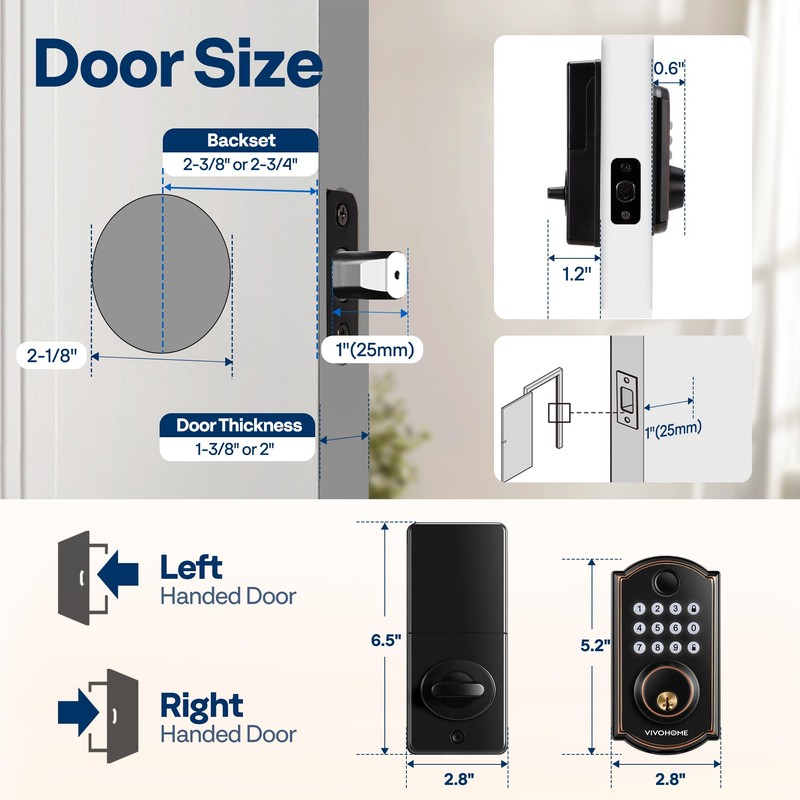 VIVOHOME Keyless Entry Door Lock with Fingerprint, Electronic Keypad Deadbolt