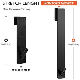 Kontoyo Shower Door Hooks(10 Inch),Extended Over Door Hooks for Bathroom Frameless Glass Shower Door,Stainless Steel Towel Hooks,Heavy Duty Rack Hooks for Robe,Towel-3 Pack-Black
