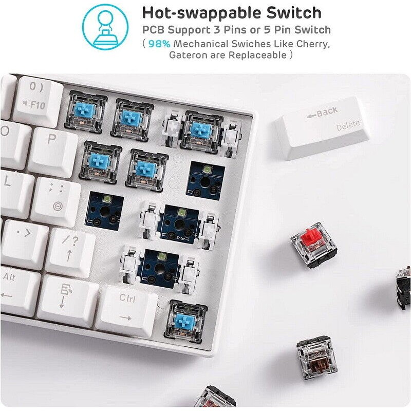 ROYAL KLUDGE RK61 Tri-Mode Wireless Mechanical BROWN SWITCH Keyboard USB24_WBRI