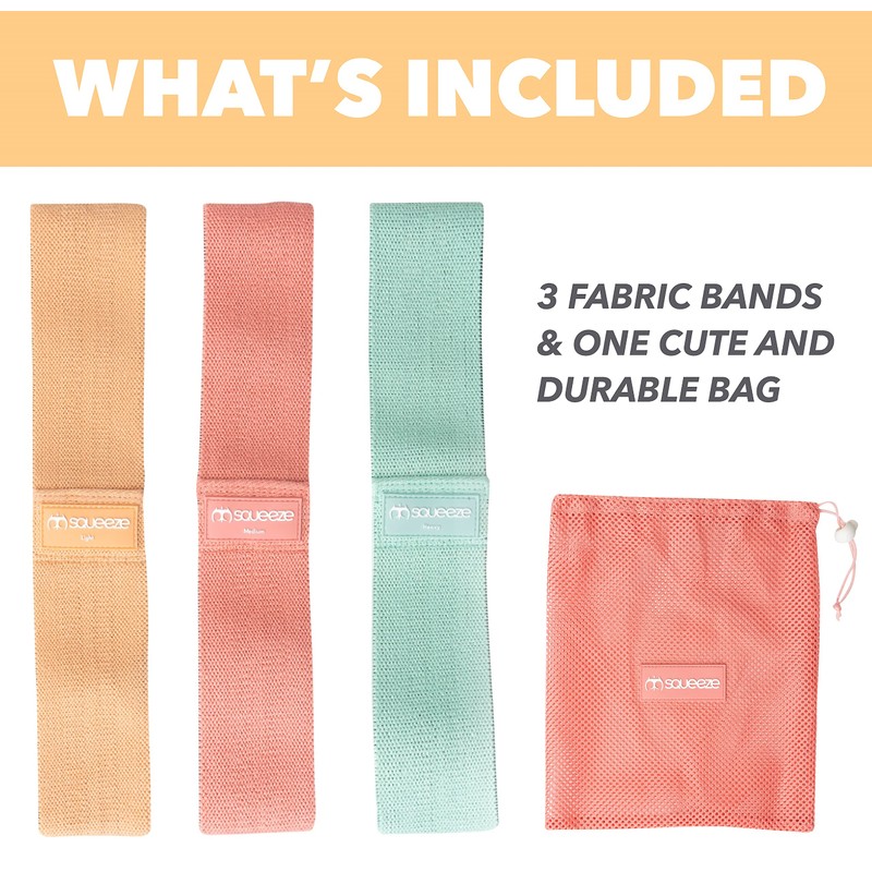 Squeeze Bands Fabric Resistance Bands Set, Non-Slip & Anti-Roll Hip