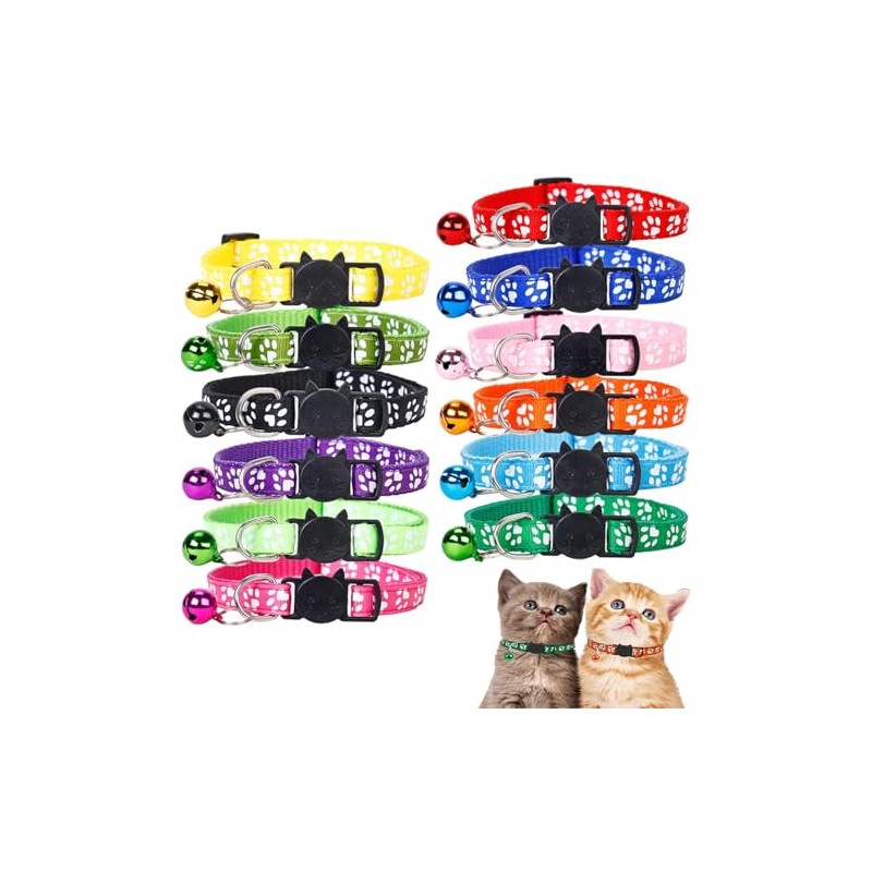 12 Collares para Gatos Reflectantes con Campana