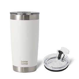 BOTTLEBOTTLE Tumbler with Lid, No Spills, 20.3 fl oz (600 ml), Large Capacity Water Bottle, Double Wall Stainless Steel, Coffee Bottle, Vacuum Insulated, Cold Retention, Straw, Direct Drinking (White)