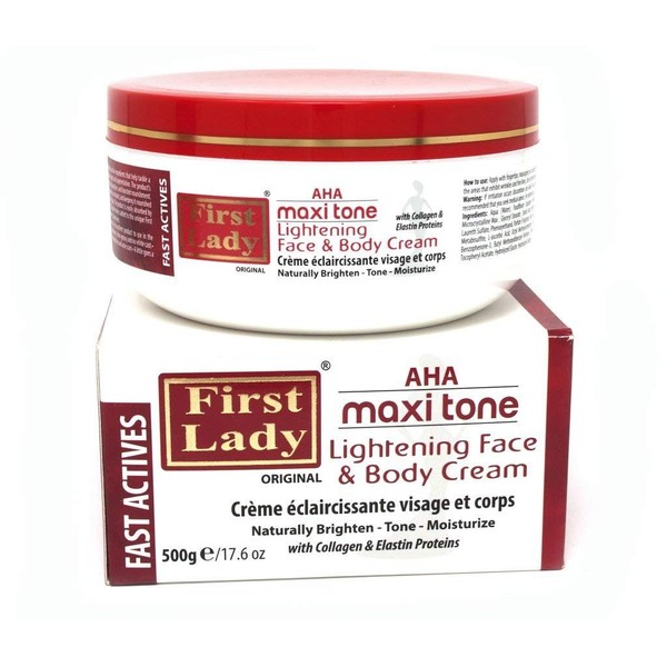First Lady Premium AHA Maxi Tone Skin Lightening Face and Body Cream 500g with Collagen and Elastin Proteins