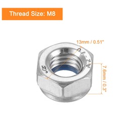 TA-VIGOR 50Pcs M8 x 1.25mm Nylon Hex Lock Nuts, 304 Stainless Steel Nylon Insert Self-locking Nuts, Hexagon Threaded Nyloc Nut with Storage Box for Lock Washers Bolts Screws