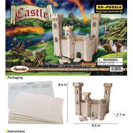 Puzzled 3D Puzzle Castle Set Wood Craft Construction Model Kit, Fun & Educational DIY Wooden Toy Assemble Model Unfinished Crafting Hobby Puzzle to Build and Paint for Decoration 182 Pieces Pack