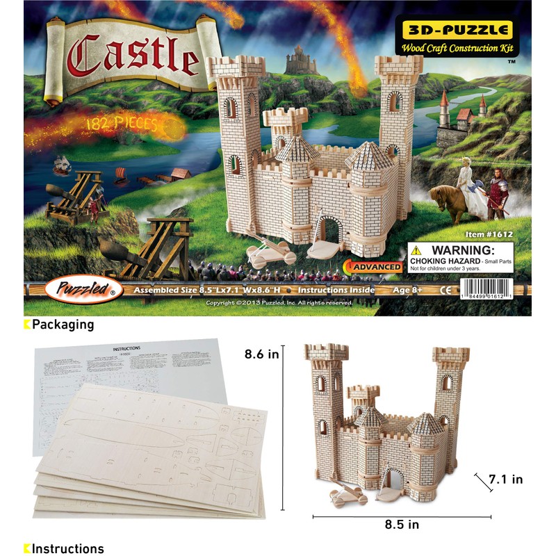 Puzzled 3D Puzzle Castle Set Wood Craft Construction Model Kit,