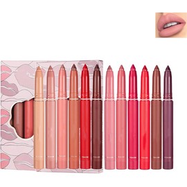 12 Color Rotating Sharpenable Matte Lipstick Pencils, Lipstick Matte, Non-stick Cup, Matte Lip Liner Pencil Set, Lasting Wear Smudge Velvety Feel Lipstick For All Skin (A+B)
