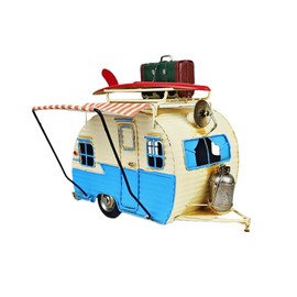 VANLAXY Travel Car Model Camper Van Trailer RV Motorhome Iron Vehicles Campsite Retro Industrial Steampunk Cute Diecast Decor Present Surprise for Boyfriend Caraholic Travelogue Adventurers Man