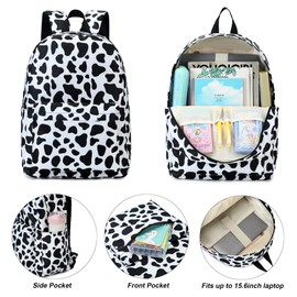 Yusudan Cow Print Girls School Backpack Set, Kids Teens School Bag Bookbag with Lunch Bag Pencil Bag