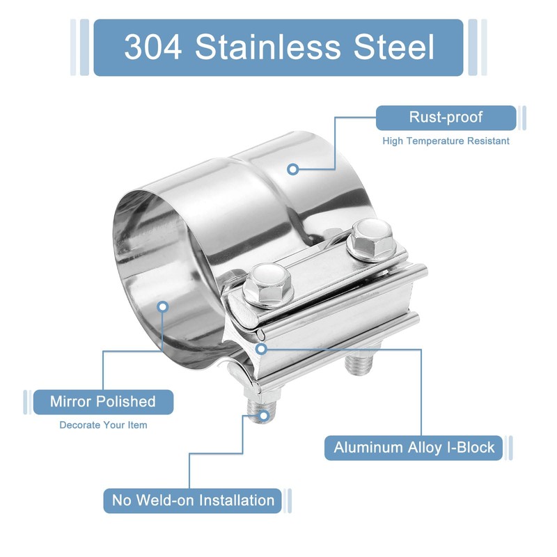 uxcell 2-3/4" Exhaust Clamp, 304 Stainless Steel Butt Joint Band